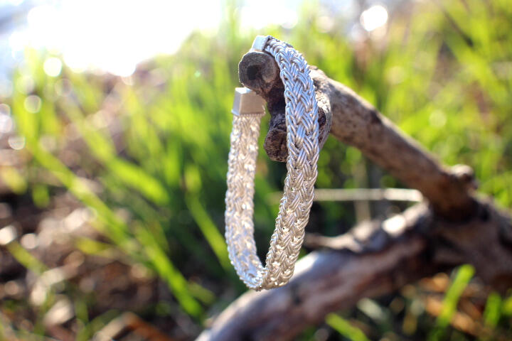 Triple Link Thai Loop-in-Loop Bracelet in Pure Silver